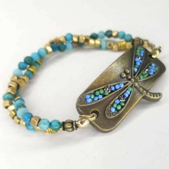 Blue and Gold Dragonfly Bracelet - Picture 3 of 5